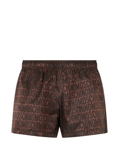 Moschino Logo-print Elasticated-waistband Track Shorts In Brown