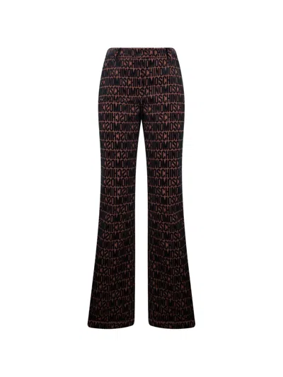 Moschino Logo-print Flared Trousers In Brown