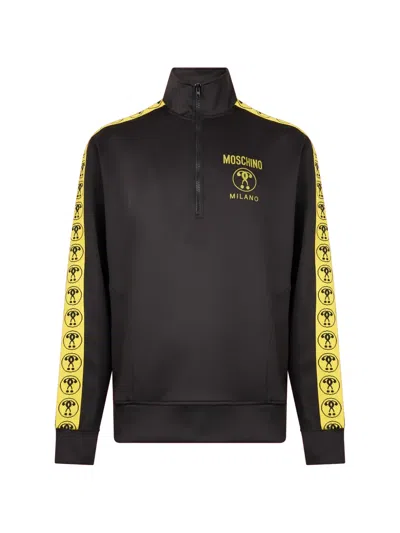 Moschino Logo-print Half-zip Sweatshirt In Black