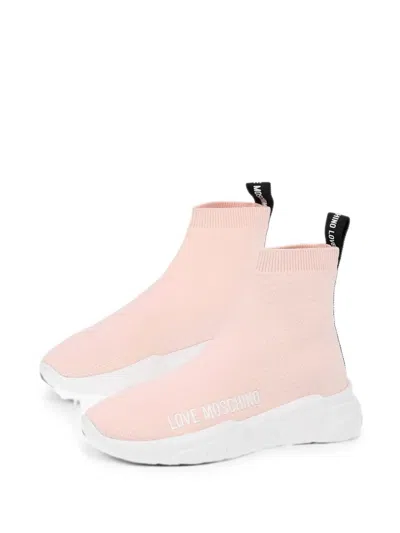 Moschino Logo-print High-top Sneakers In Pink