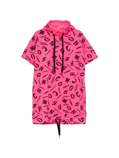Moschino Logo-print Hooded Mini Dress In Pink