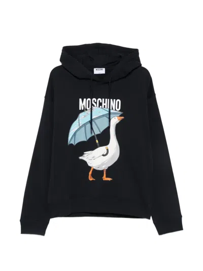 Moschino Hooded Unisex Knitwear Graphic Front Pocket In Black