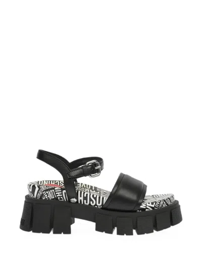 Moschino Logo-print Leather Sandals In Black