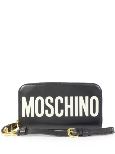 Pre-owned Moschino Logo-print Leather Wallet In Black