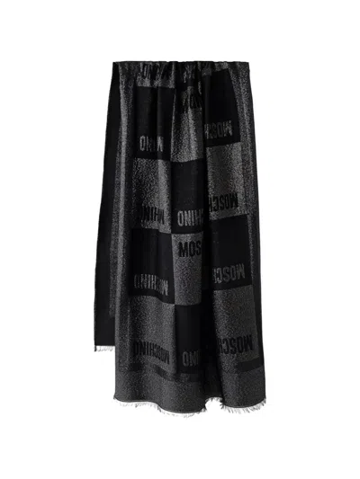Moschino Logo-print Metallic-effect Scarf In Gray