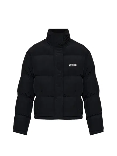 Moschino Padded Cropped Jacket High Neck Quilting In Black