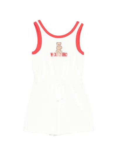 Moschino Kids' Logo-print Playsuit In White