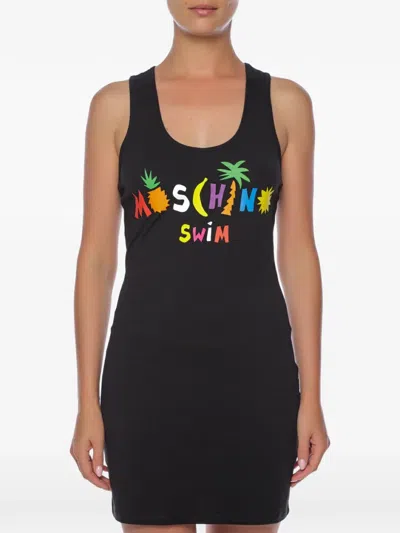 Moschino Logo-print Racerback Mini Dress In Black