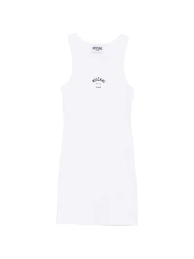 Moschino Logo-print Ribbed Mini Dress In White