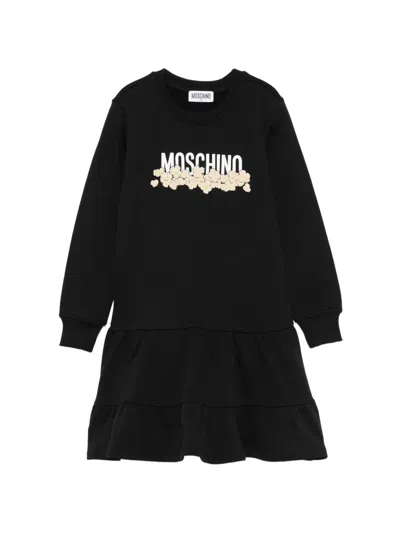 Moschino Kids' Logo-print Ruffled Dress In Black