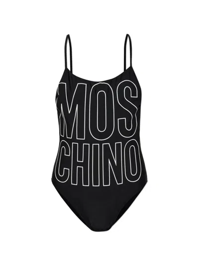 Moschino Logo-print Scoop-neck One-piece Swimsuit In Black