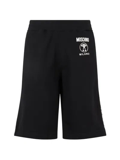Moschino Logo-print Side-stripe Shorts In Black
