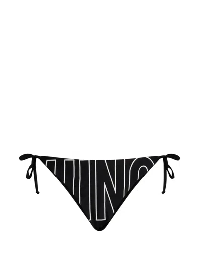 Moschino Logo-print Side-tie Bikini Bottoms In Black