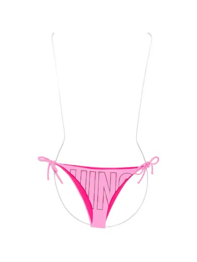 Moschino Logo-print Side-tie Bikini Bottoms In Pink