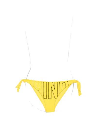 Moschino Logo-print Side-tie Bikini Bottoms In Yellow