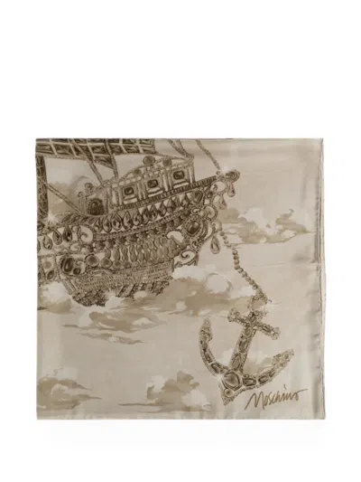 Moschino Logo-print Silk Scarf In Brown