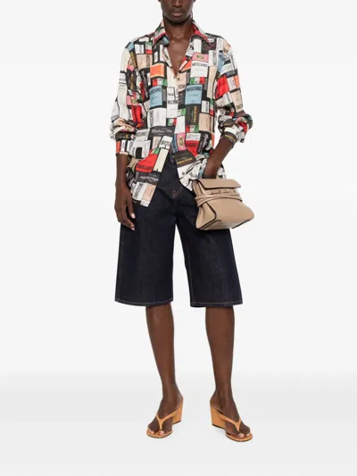 Moschino Logo-print Silk Shirt In Multi