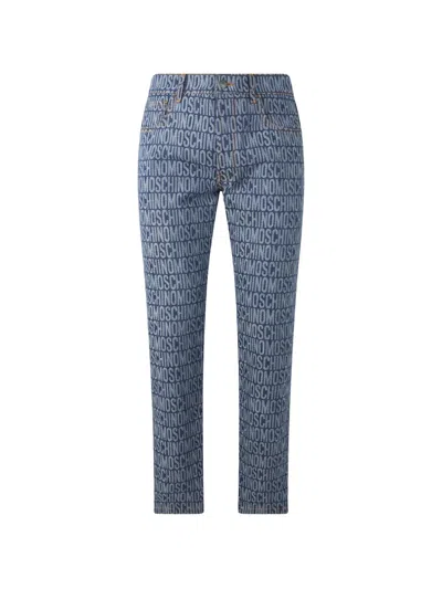 Moschino Logo-print Slim-fit Jeans In Blue