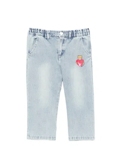 Moschino Babies' Logo-print Straight-leg Trousers In Blue