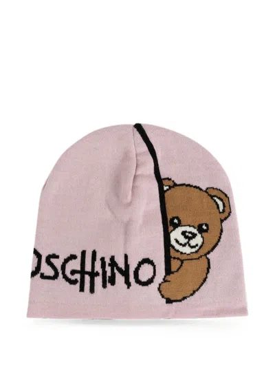 Moschino Kids' Logo-print Teddy Bear Beanie Hat In Pink