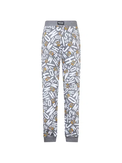 Moschino Logo-print Teddy Bear Track Pants In Gray