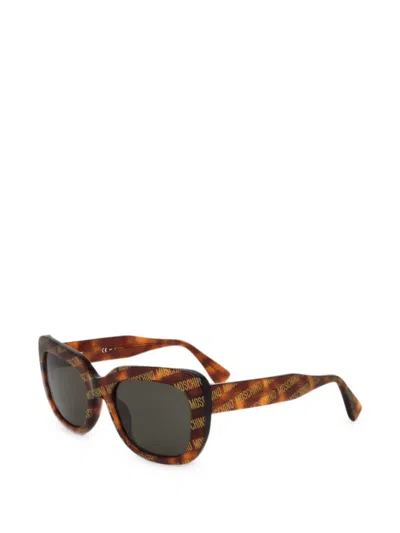 Moschino Logo-print Tortoiseshell-effect Sunglasses In Brown
