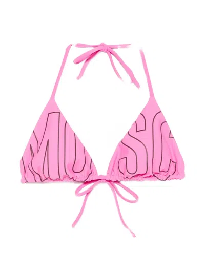Moschino Logo-print Triangle Bikini Top In Pink