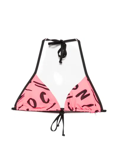 Moschino Logo-print Triangle Bikini Top In Pink