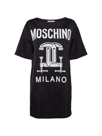 Pre-owned Moschino Logo-print T-shirt Dress In Black