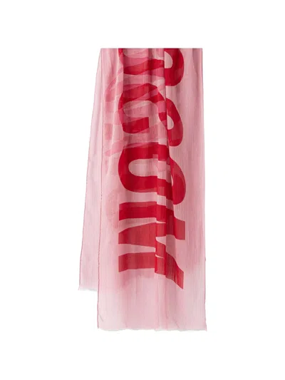 Moschino Logo-print Wool Scarf In Orange