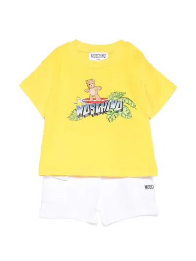Moschino Babies' Logo-printed Shorts And T-shirt Set In Yellow
