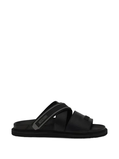 Moschino Logo-strap Slides In Black