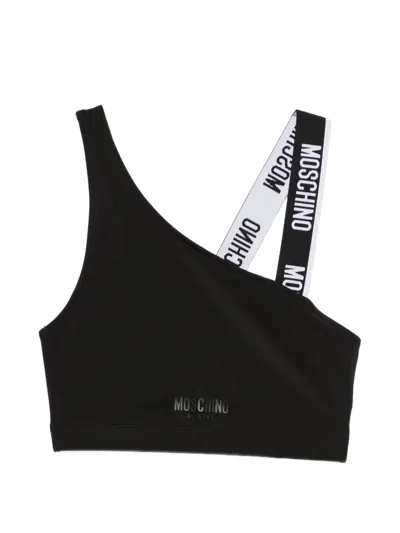 Moschino Logo-tape Asymmetric Sports Bra In Black