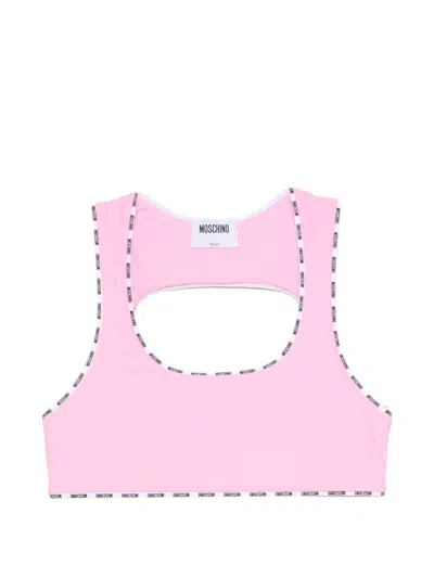 Moschino Logo-tape Cut-out Bra In Pink