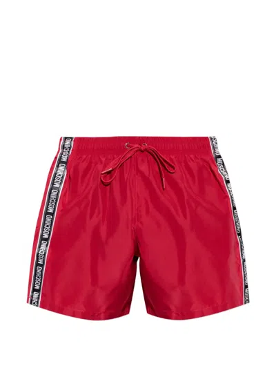 Moschino Logo-tape Swim Shorts In Red