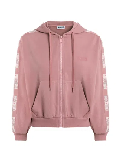 Moschino Logo-tape Zip-up Hoodie In Pink