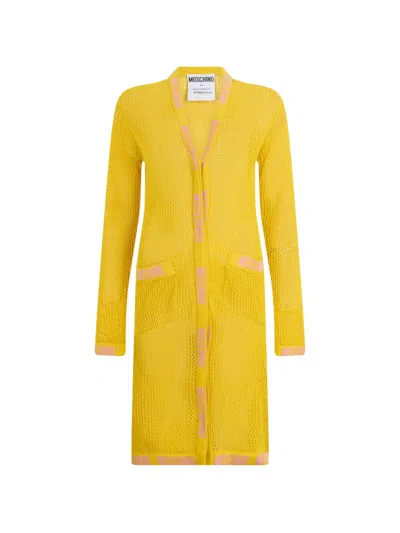 Moschino Logo-trim Open-knit Coat In Animal Print