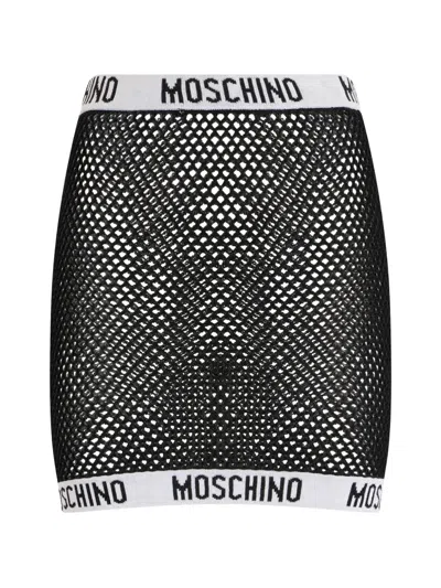 Moschino Logo-waistband Mesh Mini Skirt In Black