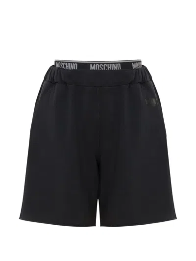 Moschino Logo-waistband Raw-cut Shorts In Black