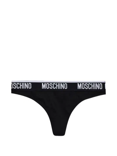 Moschino Logo-waistband Thongs In Black