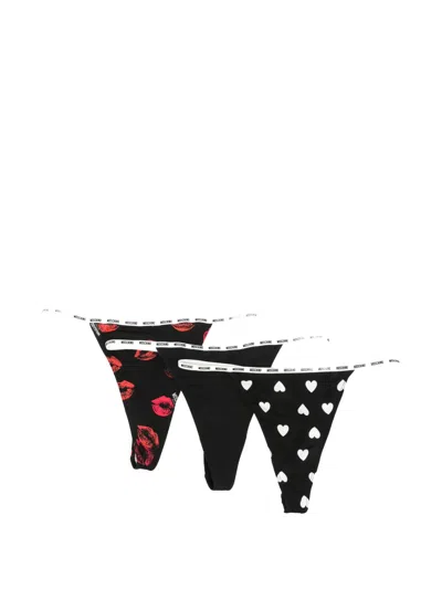 Moschino Logo-waistband Thongs (set Of Three) In Black