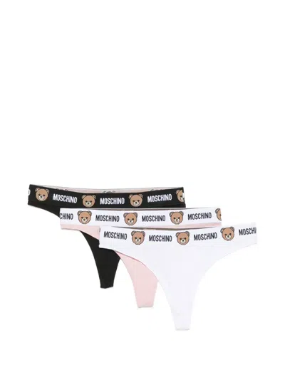 Moschino Logo-waistband Thongs (set Of Three) In Pink