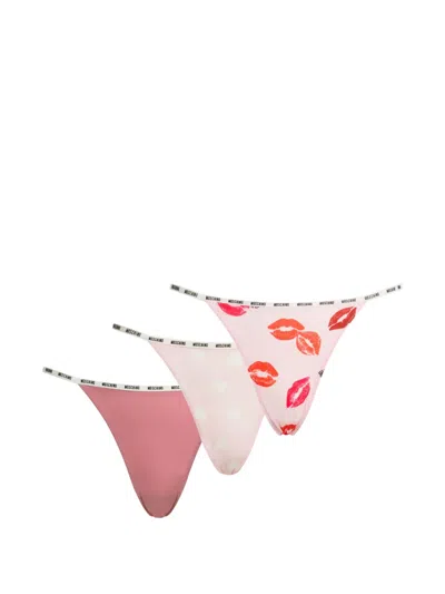Moschino Logo-waistband Thongs (set Of Three) In Pink