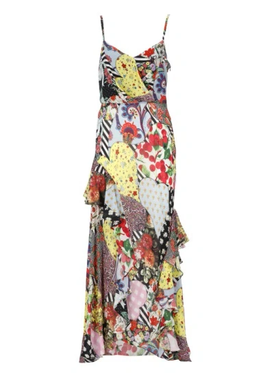 Moschino Long Floral Dress In Grey