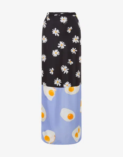 MOSCHINO LONG SILK TWILL SKIRT PATCHWORK