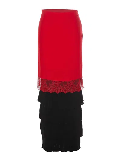 Moschino Long Skirt With High Waist And Layered Design In Multi