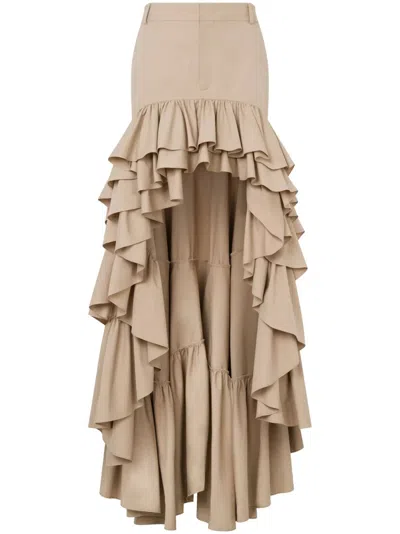 Moschino Long Skirt With Ruffles In Brown