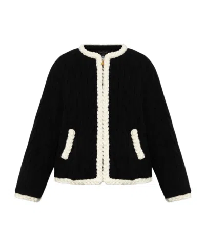 MOSCHINO CABLE-KNIT ELBOW-PATCH JACKET