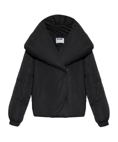 Moschino Long Sleeve Cotton Coat In Black