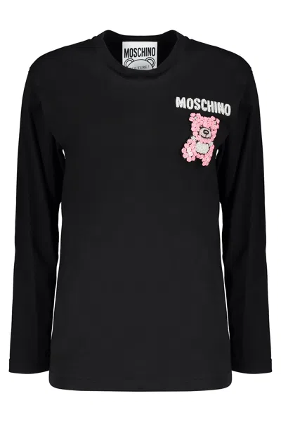 Moschino Long Sleeve Cotton T-shirt In Black